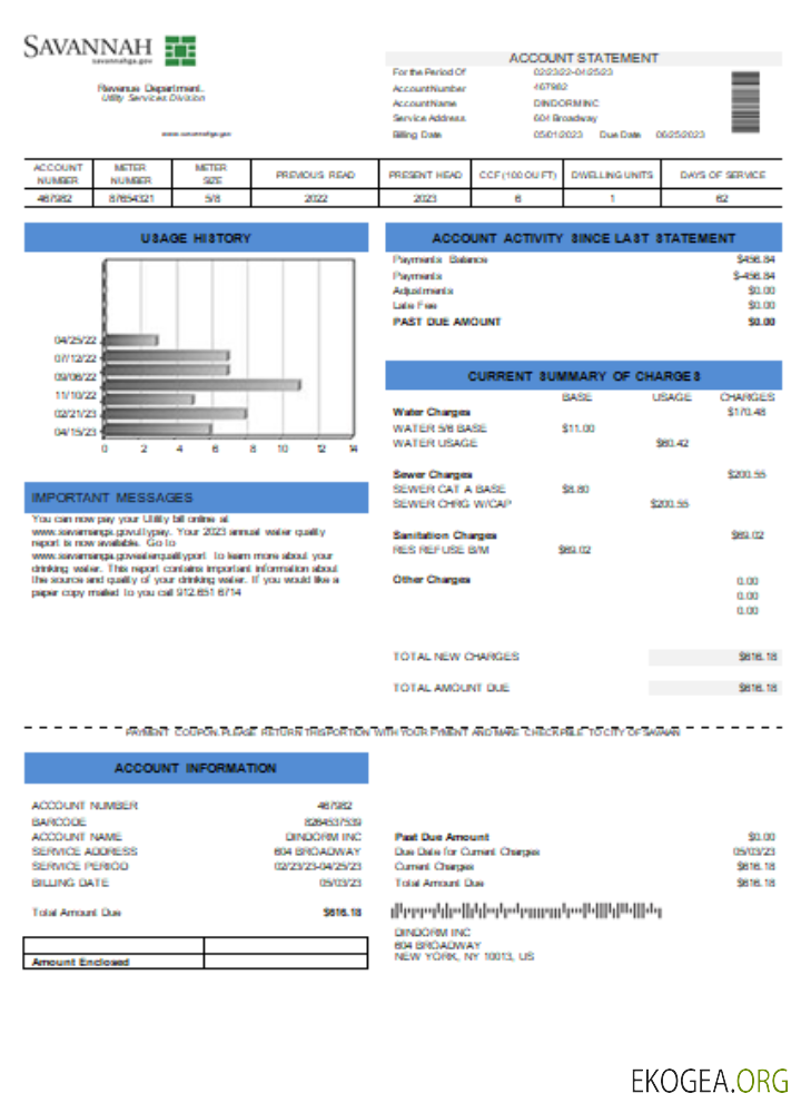 Ville de Savannah utiliyu facture commerciale, SCR